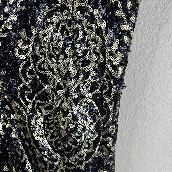 Slate Willow 6 Black Gold Mae Sequin Party Dress Little Black Bold - Picture 7 of 11